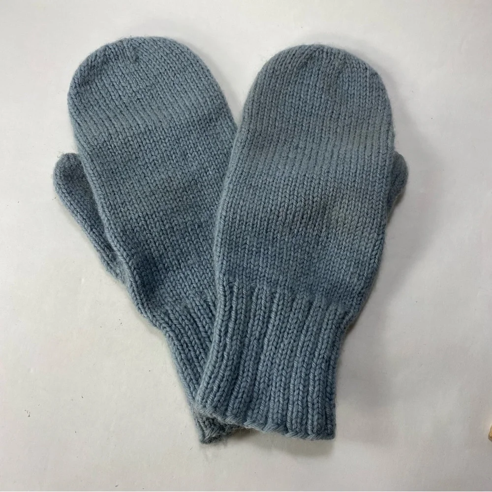Blue Gray Knit Fall Winter Mittens